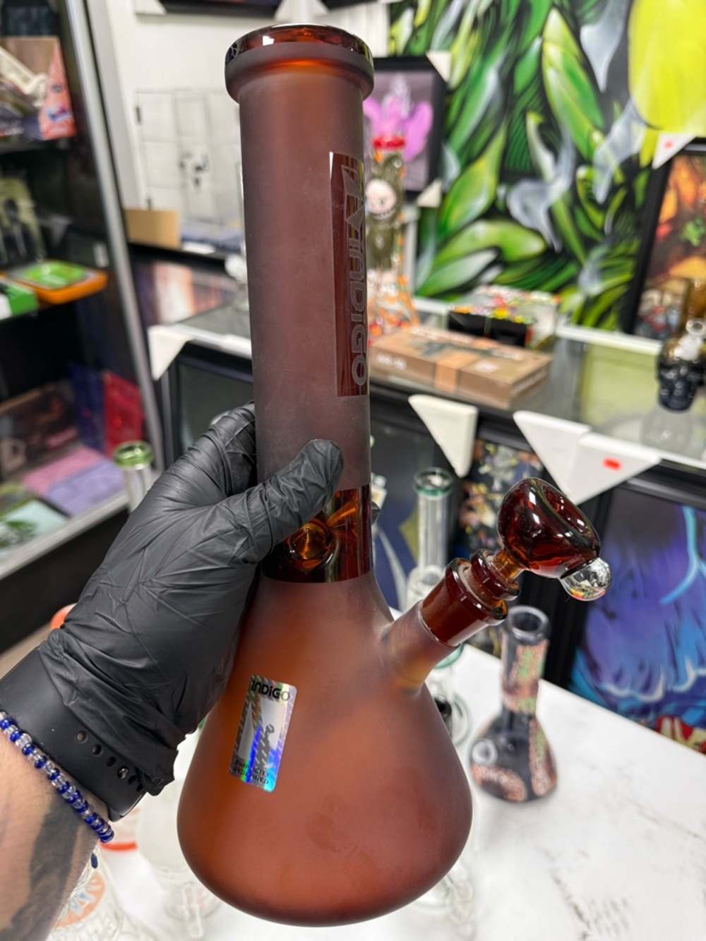 Indigo Amber Matte Glass with Deep Amber Accents
